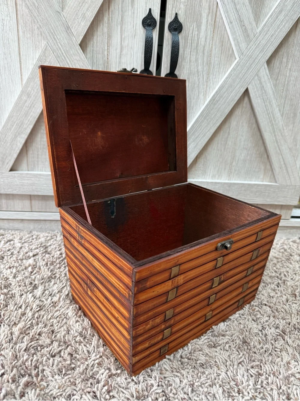 Wooden boho split Bamboo  Storage Box/keepsake Chest - Brown